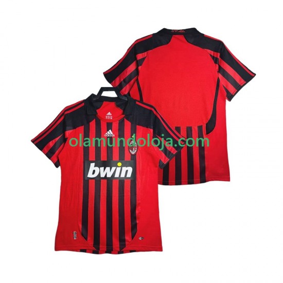 Camisola AC Milan 2007 Retro Homem Equipamento Primeiro 2008 Manga Curta